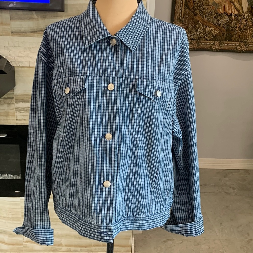 Talbots Classic‎ Jean Gingham Blue White Jacket. Size M (864)